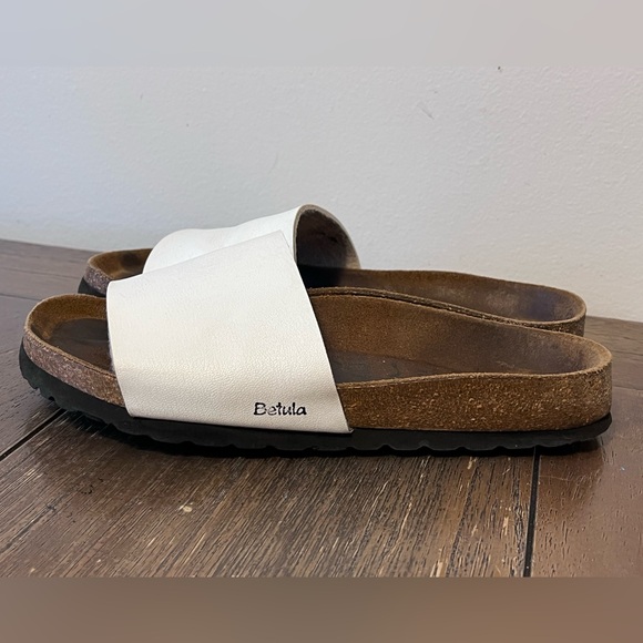 Birkenstock Betula White Leather Sandals Slides size 38 Women’s  7 Soft Footbed - Picture 6 of 9